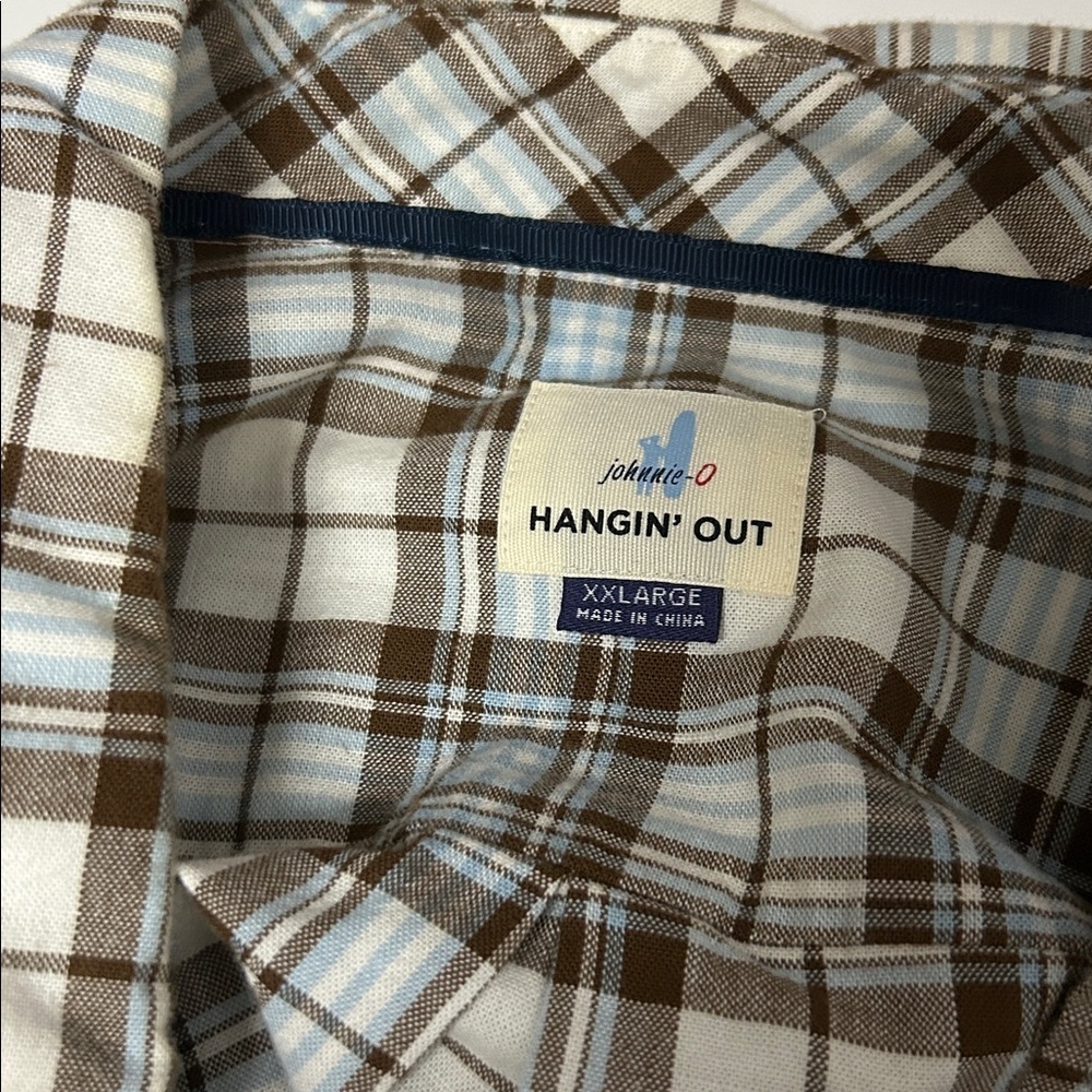 Johnnie-O Men's Brown and Blue Plaid Long Sleeve Shirt - Picture 4 of 5